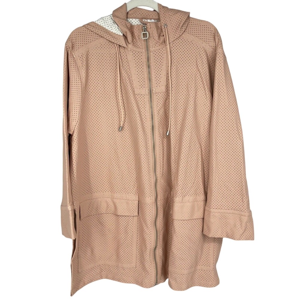 MarlaWynne Jacket Womens Small Pink Perforated Faux‎ Leather Anorak Relaxed Fit